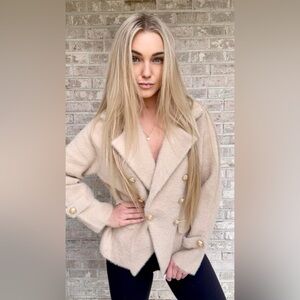 Elegant Cream Double-Breasted Women's Coat